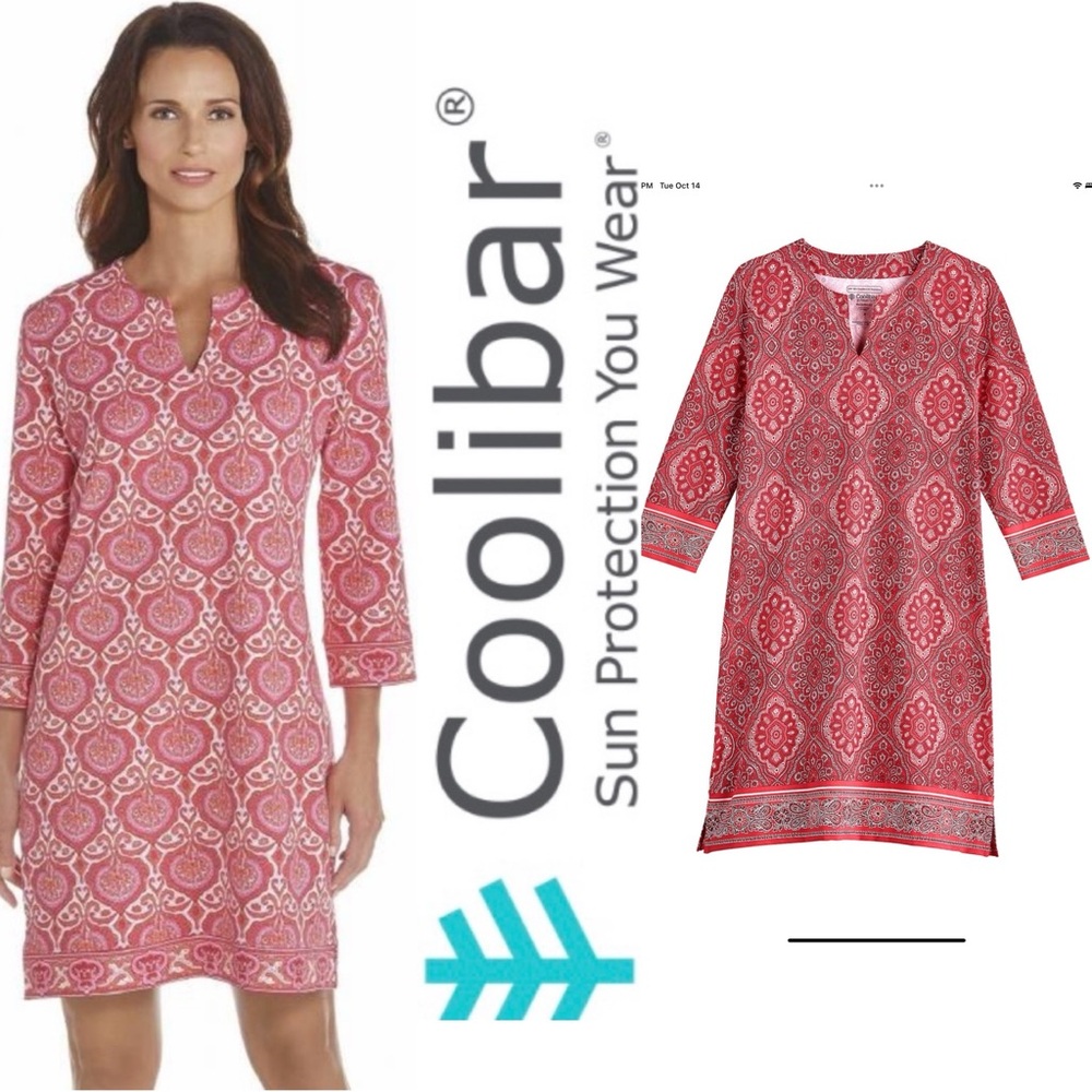 Coolibar Women's‎ Oceanside Tunic Dress Coral UPF 50+ Medium